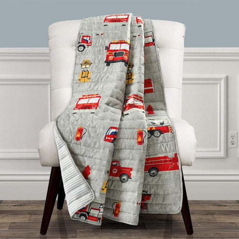 Lush Decor Fire Truck Throw Blanket, Red & Gray, 50" W x