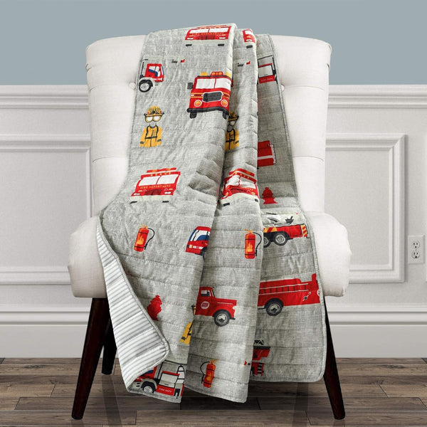 Lush Decor Fire Truck Throw Blanket, Red & Gray, 50" W x
