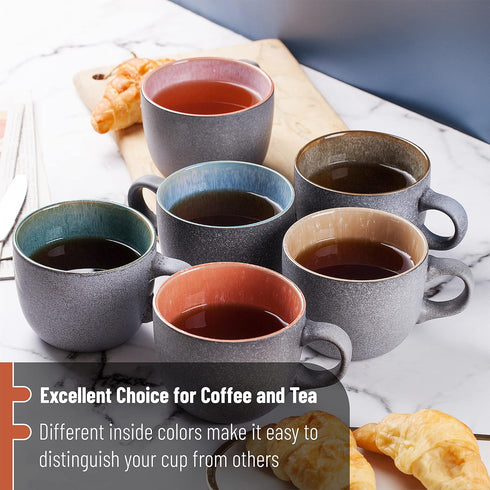 Brew To A Tea Set, 14 oz (415 ml), 6 Pack, Set, BTaT- Porcelain Coffee Mugs Ceramic Coffee Mugs, Matte Black Outside