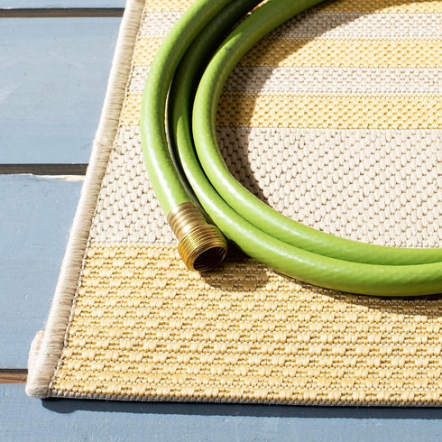 SAFAVIEH Courtyard Collection 2' x 3'7" Gold/Beige CY6062 Nautical Coastal Stripe Indoor/-Outdoor Waterproof Easy-Cleaning Patio Backyard Mudroom Accent-Rug by Safavieh