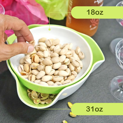 Southern Homewares Double Pedestal Serving Pistachio Bowl with Shell Storage Green Interior, Ideal for Peanuts