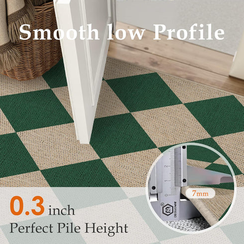 PureCozy 2x8 Checkered Easy Jute Runner Rug Non Slip Hallway Kitchen Washable Outdoor Rug for Entryway Indoor