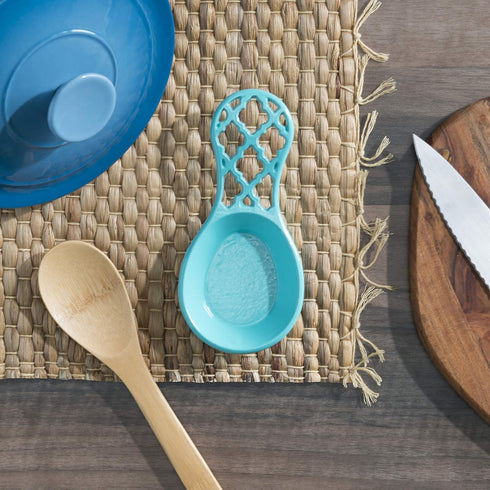 Home Basics Lattice Collection Cast Iron Spoon Rest in Turquoise