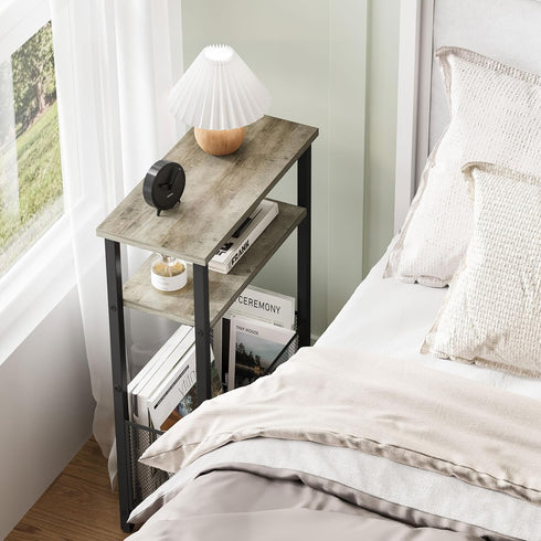 MMEOLUOOK 3 MLBZ22Q Narrow Side Table with Storage Basket Skinny End Tables for Smalls Spaces Tier Sofa Table Small