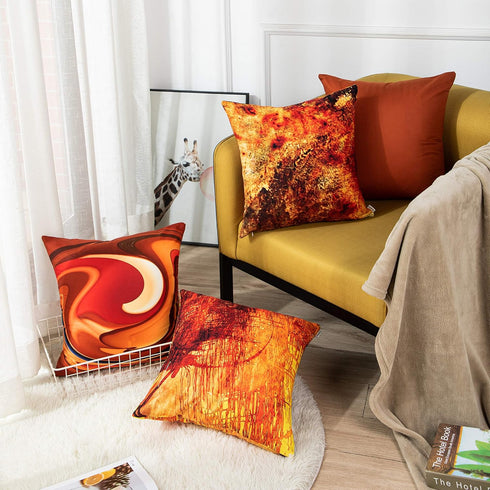 Emvency Set of 4 Throw Pillow Covers, Burnt Orange Abstract Red 20 Tan Funky Watercolor, 18x18 Inches