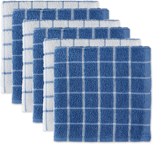 DII Basic Terry Collection Windowpane Dishcloth Set, 12x12, Blueberry, 6 Piece