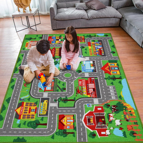 Kids Carpet Playmat Rug 59"x39.4", Car Rug for Kids Cars, Non-Slip Town