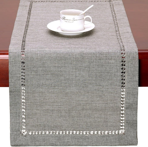 Grelucgo Handmade Hemstitch Gray Dining Table Runner - Rectangular 14 by 48 Inch or Dresser Scarf