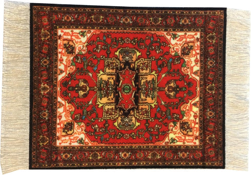 Set of 4 Rug Table Coasters – Oriental Design Fabric Drink Mats, Absorbent Kitchen Accessories, Red Blue