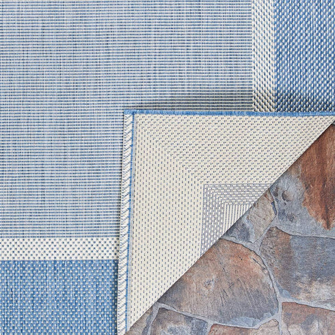 2' 3'7" Set, Couristan Recife Indoor Outdoor Rug - Stria Texture x Rectangle in Blue, Hose Washable, Low Pile, Pet- Kid