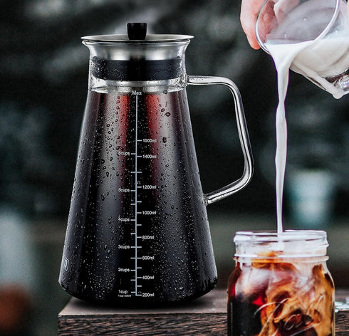 Aquach Airtight Cold Brew Coffee Maker 51oz/1.5L, BPA-Free Borosilicate Glass Pitcher with Stainless Steel Filter