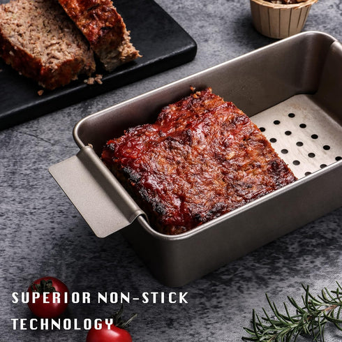 HONGBAKE Meatloaf Pan with Drain Tray, 9 x 5 Loaf Pans with Insert, Nonstick for Baking, Champagne Gold
