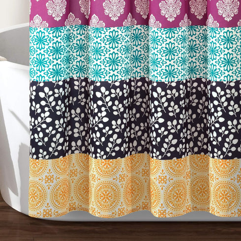 Lush Decor Bohemian Stripe Shower Curtain, 72" W x 72" L, Fuchsia & Orange, Striped Fabric Shower Curtain