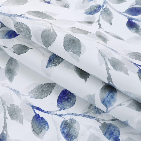 Valance for Windows, Watercolor Leaves Print Rod Pocket, 52 x 14 Inches, Blue/Gray