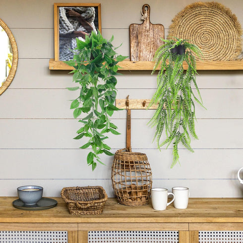 6Pcs Der Rose Fake Hanging Plants Artificial Vines Faux Hanging Plants Indoor for Bathroom Kitchen Wall Bookshelf