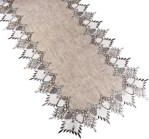 Neutral Earth Tones Lace Long Table Runner, Dresser Scarf, Rustic Bohemian Décor (16Wx72L)
