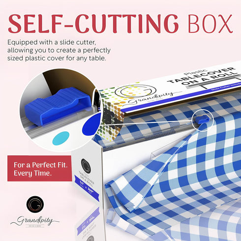 54in 300 Grandipity Plastic Tablecloth Roll - x Ft. Blue Gingham Checkered Plastic Table Cloths for Parties |