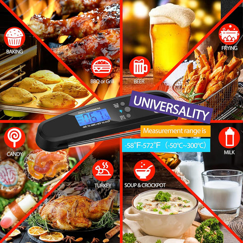 Instant Read Meat Thermometer for Kitchen Cooking, Ultra Fast Waterproof Digital Food Thermometer with Backlight