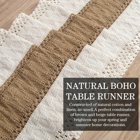 36 Inches, yuboo Boho Table Runner Short, Small Neutral Spring Table Runner Macrame Dresser Scarf for Nightstand