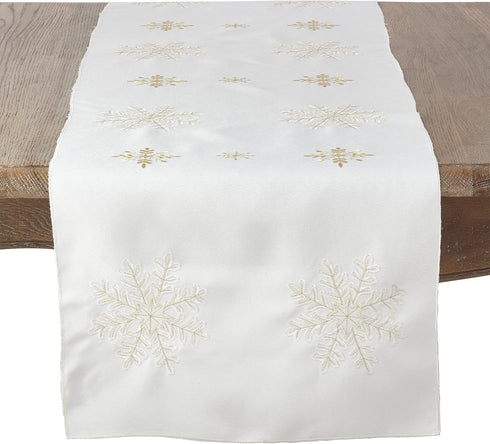 Saro Lifestyle Red Embroidered Snowflake Design Table Runner, 16"x90"