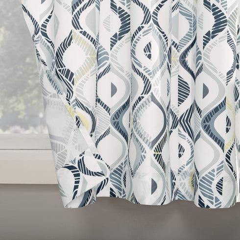 No. 918 Barker Geometric Semi-Sheer Rod Pocket Kitchen Curtain Valance and Tiers Set, 54" x 36", White