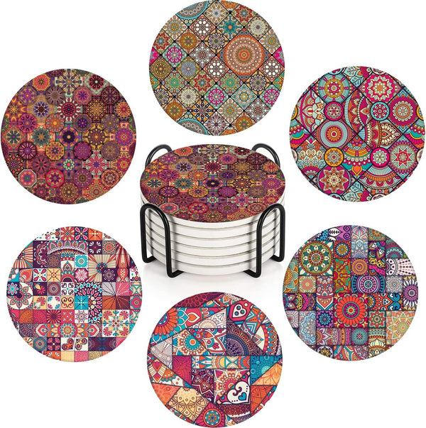 Britimes Coaster for Drinks Set of 6, Vintage Ottoman Flower Mexican Mandala