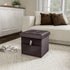 Lavish Home Foldable Storage Cube Ottoman with Pocket Tufted Faux Leather Footrest Organizer for Bedroom, Living Room