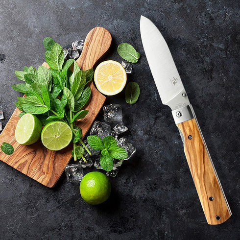 SENBON 440A Stainless Steel Ultra Sharp Pocket Folding Japanese Peeling Utility Knife, Natural Olive Handle