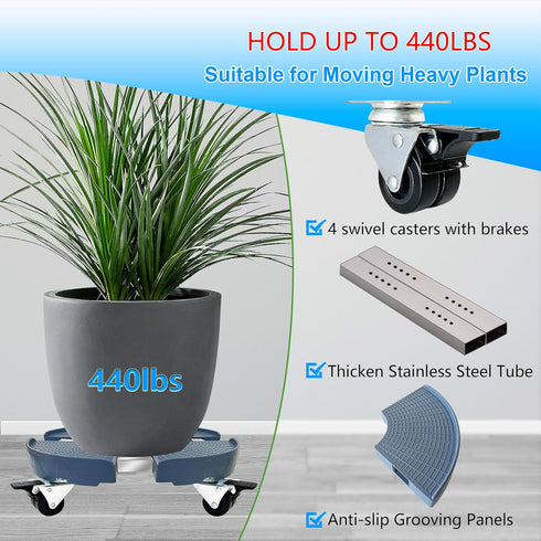 440lbs 15-20 Inch CASIMR Plant Caddy with Wheels, Heavy Duty Capacity Rolling Plant Stand, Adjustable Indoor Outdoor