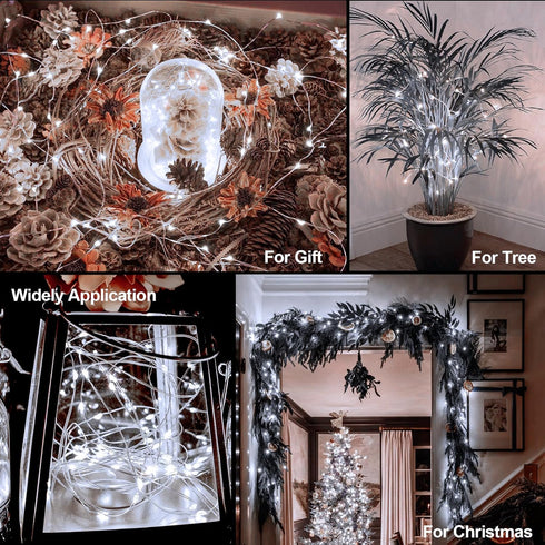 2 Pack 16.4Ft 50 2 Christmas Fairy Lights Battery Operated, LEDs Silver Copper Wire Twinkle Lights with Lighting Modes