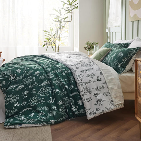 Bedsure Twin/Twin XL Comforter Set - Emerald Floral Bedding Comforter, 2 Pieces, Soft Reversible Comforter and Pillow