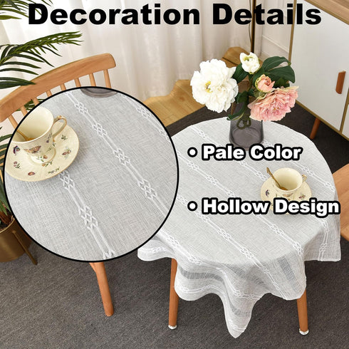 Limalred 36x36 Inch Farmhouse Striped Embroidery Small Square Tablecloth, Openwork Heavy Weight Linen Wrinkle Resistant