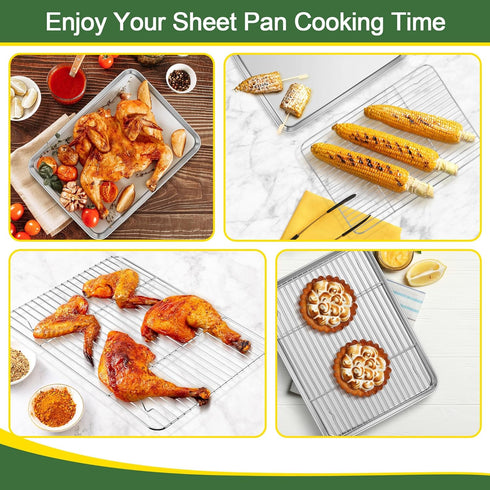 E-far Baking Sheet with Cooling Rack Set, 3 Pans + 3 Racks, Stainless Steel Cookie Sheets for Oven