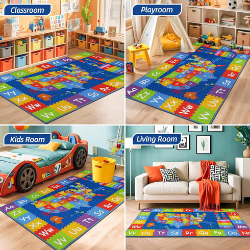 32"x60" BEQHUASE Kids Rugs, ABC Play Mats Educational Learning Carpet, Non Slip Washable Nursery Rug Alphabet Floor Mat