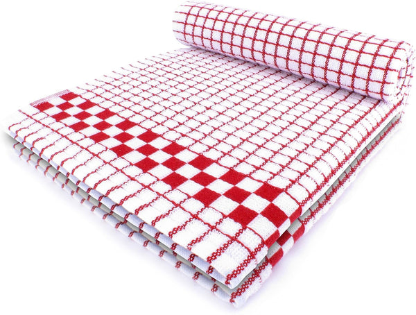 Fecido Classic Kitchen Dish Towels Set of Two, Heavy Duty Absorbent 100% Cotton Tea Towels, Red with Loop