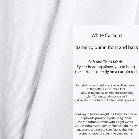 Tiny Break 100% Cotton Tie Up Shade - Moderate Room Darkening Rod Pocket Window Drapes, 42" Wide by 63" Long, White