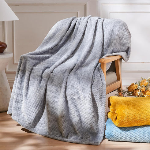NEWCOSPLAY Super Soft Throw Blanket, Grey Premium Silky Flannel Fleece Leaves Pattern, All Season Use