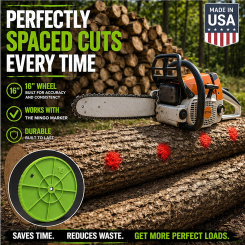 16" THE MINGO Ultimate Firewood Measuring Tool - Chainsaw Fire wood Marking Tool With Marking Wheels - Log Paint Marker