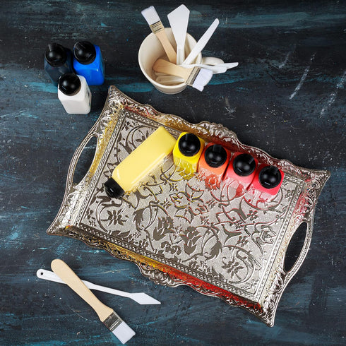 Crystalia Fancy Ottoman Serving Trays, Elegance Metal Turkish Trays for Beverage Serving, Vintage Ottoman Rectangular