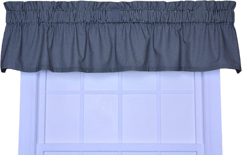 Logan Gingham Check Print Tailored Valance Window Curtain, Black