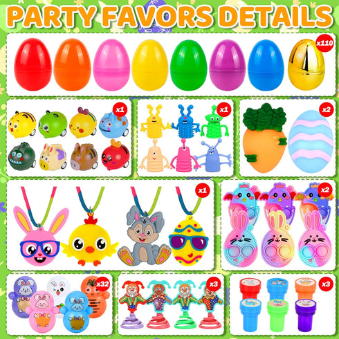 Lavwix 330 Set, 110 220 Pcs Prefilled Easter Eggs Plastic Eggs Filled with Mini Toys and Stickers for Easter Egg Hunt