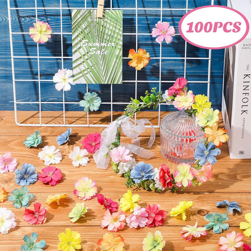 WILLBOND 100 Pieces Faux Flower Heads - Artificial Silk Plum Blossom Heads for Crafts and Home Decor