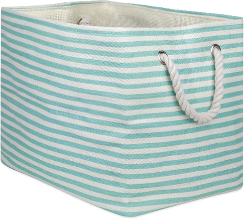 DII Medium Rectangle Woven Paper Storage Bin, Pinstripe, Aqua