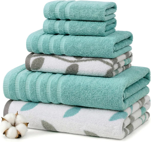 Modern Threads Natural Vine 6-Piece 100% Cotton Towel Set Yarn Dyed Jacquard