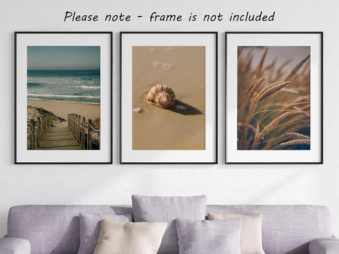 Sandy Beach Landscape Set of 3 Unframed Wall Prints, Coastal Ocean Waves and Beach Path Posters for Home Decor (8x10)