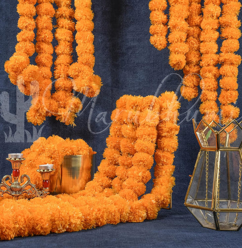 Marubhumi Long Strands Artificial Marigold Flower Garland for Diwali, Traditional Indian Decor & Home Decoration