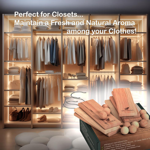 Cedar Blocks for Clothes Storage, 25 pcs Including 15 Hang-ups and 10 Balls, Aromatic Cedar for Closet and Drawers