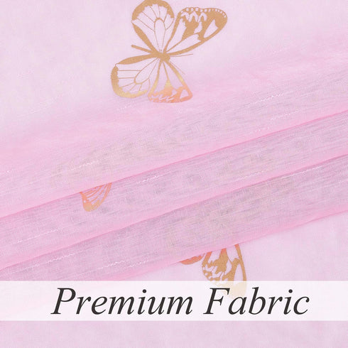 84 Inch Sets, 2 Jubilantex Pink Butterfly Sheer Curtains Gold Print Drapes for Baby Girls Nursery, Kids Bedroom Long