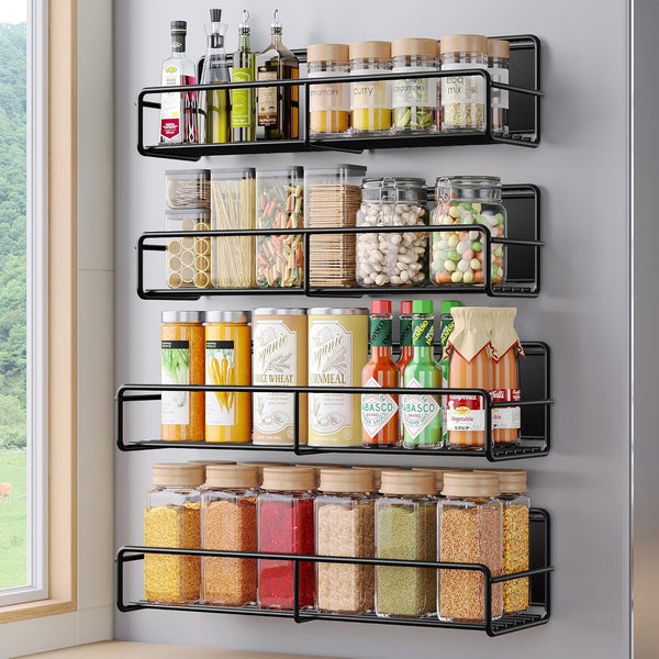 Mystozer 4 Pack Magnetic Spice Rack for Refrigerator, Magnetic Shelf Fridge Organizer