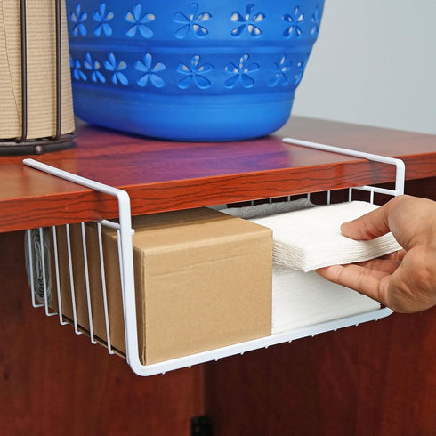 White Wire Under-Shelf Storage Basket, 10-Inch, Durable Organization Solution for Kitchen and Pantry